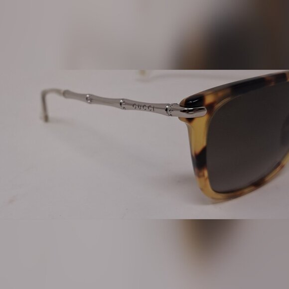 Gucci Sunglasses Silver Bamboo Square Tortoise Gray Gradient GG3778/S  55-16-135 - Picture 11 of 15